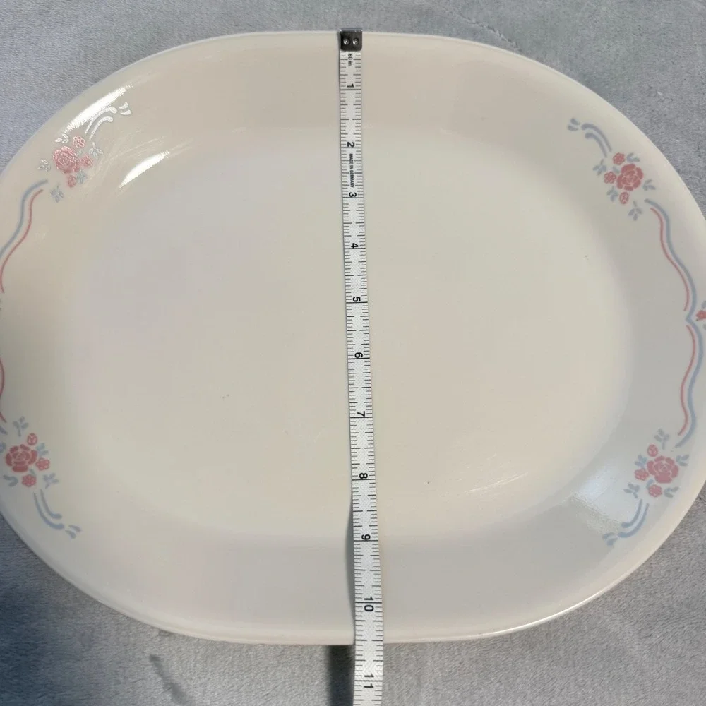 Vintage Corelle Pink‎ Blue Floral Oval Serving Platter 12.5